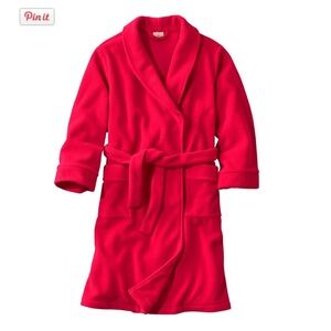 LL Bean Kids Youth Bath Robe Red Fleece Belted Long Holiday Festive Boys Girls